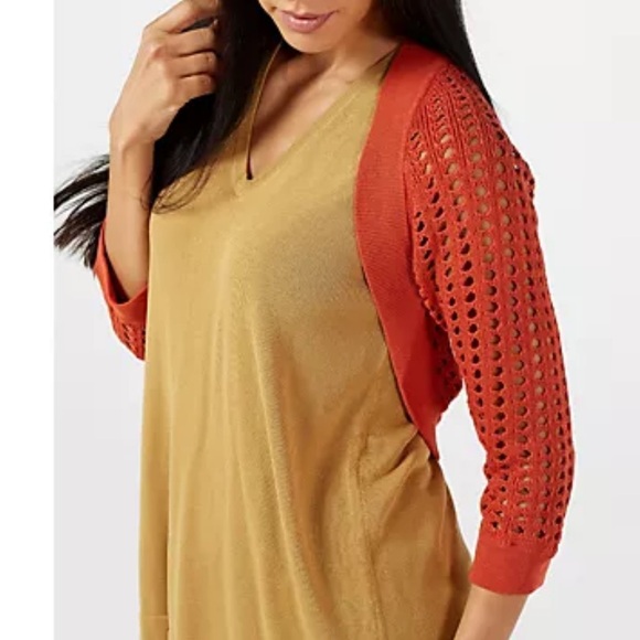 Wynne Layers Sweaters - WynneLayers Mesh Shrug Burnt Orange